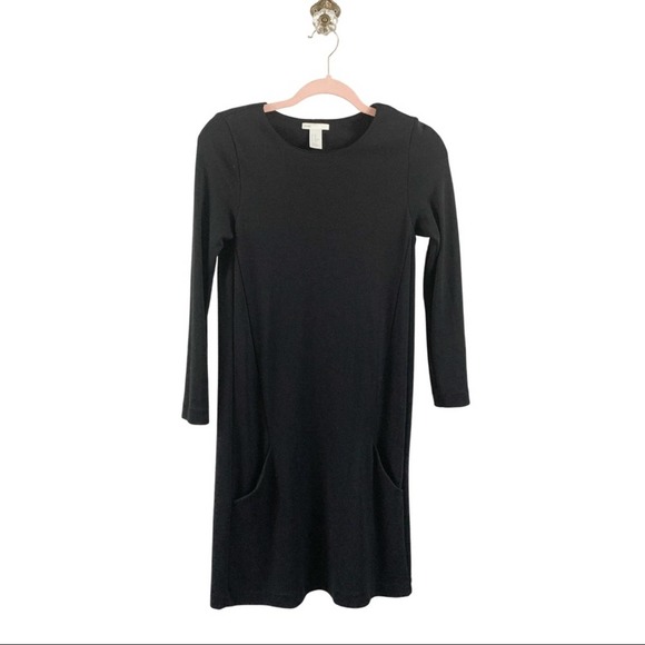 H & M Basic Long Sleeve Dress with Low Pockets Size XS, Black - Picture 1 of 8